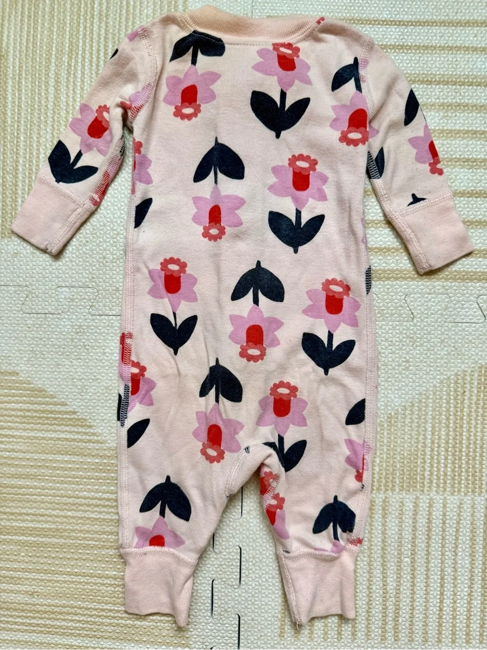 Hanna Andersson Pink Floral One-Piece Zipper Romper